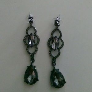 Chandelier Earrings Black Sparkle Pierced EUC